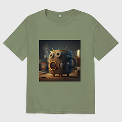 Футболка оверсайз мужская Утепленная кружка с лицом, цвет: авокадо