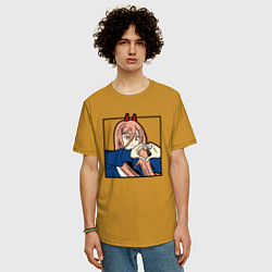 Футболка оверсайз мужская Пауэо показывает сердечко - черный, цвет: горчичный — фото 2