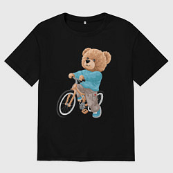 Футболка оверсайз мужская Медведь-велосипедист, цвет: черный