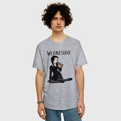 Футболка оверсайз мужская Уэнсдэй с бутылкой яда, цвет: меланж — фото 2
