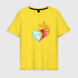 Футболка оверсайз мужская Лёд и пламя Сердце, цвет: желтый