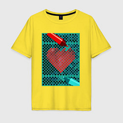 Футболка оверсайз мужская Красное сердце маркером, цвет: желтый