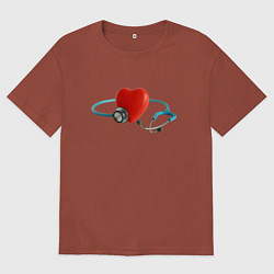 Футболка оверсайз мужская Здоровое сердце - стетоскоп, цвет: кирпичный