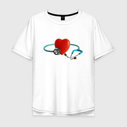 Футболка оверсайз мужская Здоровое сердце - стетоскоп, цвет: белый