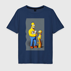 Футболка оверсайз мужская Homer Simpson and cats - нейросеть арт, цвет: тёмно-синий