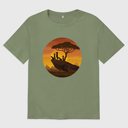 Футболка оверсайз мужская Сурикаты на закате, цвет: авокадо