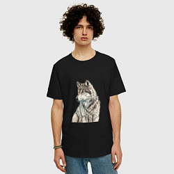 Футболка оверсайз мужская Серая волчица, цвет: черный — фото 2