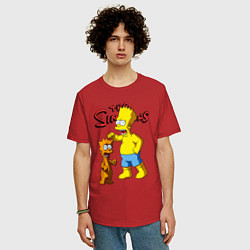 Футболка оверсайз мужская Барт Симпсон и Снежок - нейросеть - мультфильм, цвет: красный — фото 2