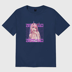 Футболка оверсайз мужская Zero Two надписи, цвет: тёмно-синий