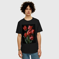 Футболка оверсайз мужская Букет тюльпанов, цвет: черный — фото 2
