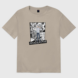 Футболка оверсайз мужская Акселератор на фоне манги, цвет: миндальный