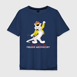 Футболка оверсайз мужская Фредди Меркьюри кот, цвет: тёмно-синий