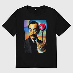 Футболка оверсайз мужская Salvador Dali and cat, цвет: черный