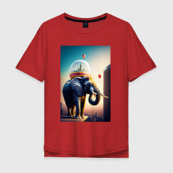 Футболка оверсайз мужская Слон, что держит город, цвет: красный