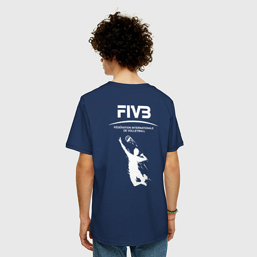 Мужская футболка оверсайз Международная федерация волейбола FIVB / Тёмно-синий – фото 4