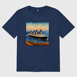 Футболка оверсайз мужская Титаник в стиле Ван Гога, цвет: тёмно-синий