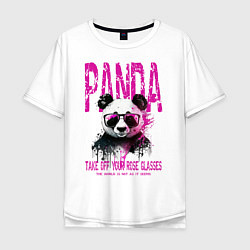 Футболка оверсайз мужская Панда и розовые очки, цвет: белый