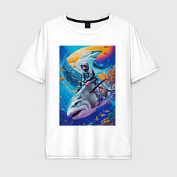 Мужская футболка оверсайз Cyber shark - ocean and space - art