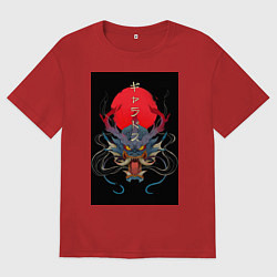 Футболка оверсайз мужская Голова японского дракона, цвет: красный