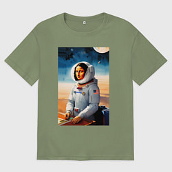 Футболка оверсайз мужская Мона Лиза в скафандре, цвет: авокадо