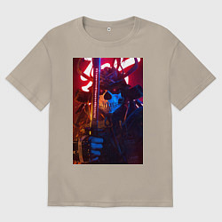 Футболка оверсайз мужская Самурай с катаной, цвет: миндальный