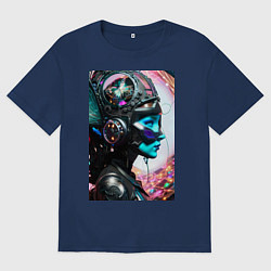 Футболка оверсайз мужская Кибер фея - нейросеть, цвет: тёмно-синий