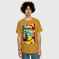 Футболка оверсайз мужская Энди Уорхол - поп-арт - автопортрет, цвет: горчичный — фото 2