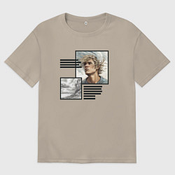 Футболка оверсайз мужская Растрепанный парень и скала, цвет: миндальный