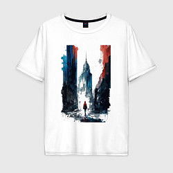 Мужская футболка оверсайз Ощущение Москвы - коллекция Бело-сине-красный - Ху