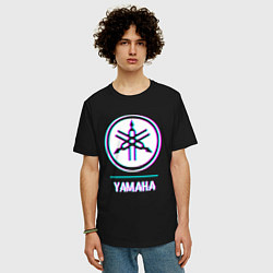 Футболка оверсайз мужская Значок Yamaha в стиле glitch, цвет: черный — фото 2