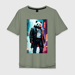 Футболка оверсайз мужская Cool panda - cyberpunk, цвет: авокадо