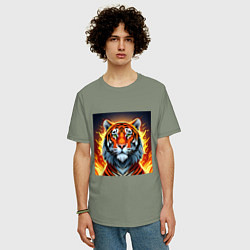 Футболка оверсайз мужская Огненный тигр, цвет: авокадо — фото 2