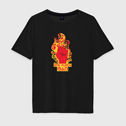 Футболка оверсайз мужская Ванпанчмен кулак и огонь, цвет: черный