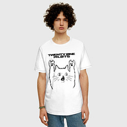 Футболка оверсайз мужская Twenty One Pilots - rock cat, цвет: белый — фото 2