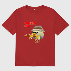 Футболка оверсайз мужская Цыпленок с автоматами, цвет: красный