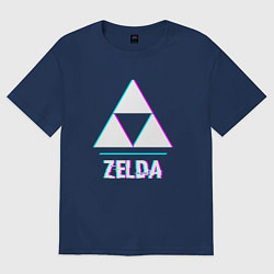 Футболка оверсайз мужская Zelda в стиле glitch и баги графики, цвет: тёмно-синий