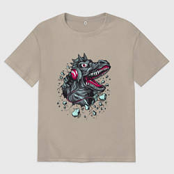 Мужская футболка оверсайз Дракон в наушниках