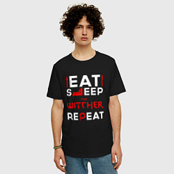 Футболка оверсайз мужская Надпись eat sleep The Witcher repeat, цвет: черный — фото 2