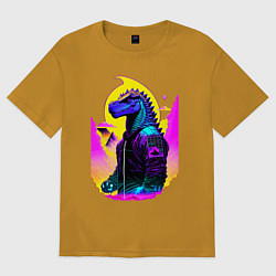 Футболка оверсайз мужская Cool dinosaur - cyberpunk - neural network, цвет: горчичный