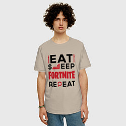 Футболка оверсайз мужская Надпись: eat sleep Fortnite repeat, цвет: миндальный — фото 2