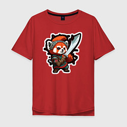 Футболка оверсайз мужская Красная панда воин, цвет: красный