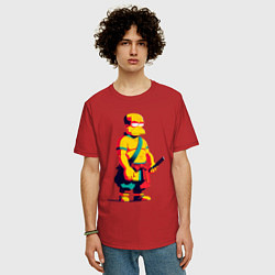 Футболка оверсайз мужская Гомер Симпсон самурай - нейросеть, цвет: красный — фото 2
