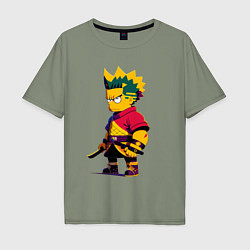 Футболка оверсайз мужская Bart Simpson samurai - neural network, цвет: авокадо