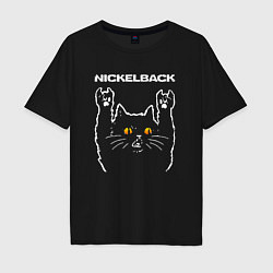 Футболка оверсайз мужская Nickelback rock cat, цвет: черный