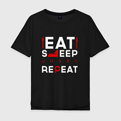 Футболка оверсайз мужская Надпись eat sleep Quake repeat, цвет: черный