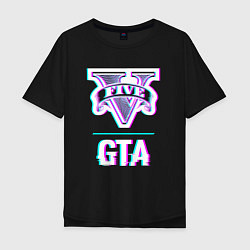Футболка оверсайз мужская GTA в стиле glitch и баги графики, цвет: черный