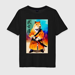 Мужская футболка оверсайз Капибара - Бусидо - кодекс самурая - нейросеть
