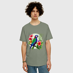 Футболка оверсайз мужская Попугай среди цветов, цвет: авокадо — фото 2