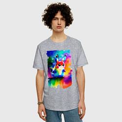 Футболка оверсайз мужская Акварельный Пикачу - поп-арт, цвет: меланж — фото 2