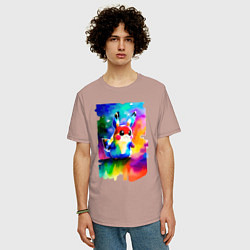 Футболка оверсайз мужская Акварельный Пикачу - поп-арт, цвет: пыльно-розовый — фото 2